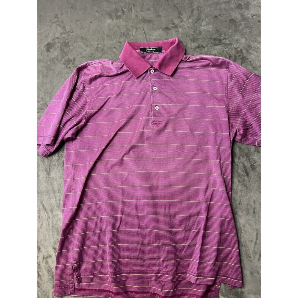 $120 Neiman Marcus Men's Pink‎ Striped Short Sleeve Polo Shirt Size Small
